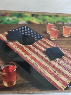 Boozy Cornhole Wooden Game Set Of 9: 4 Cornhole Bags, Wooden Board & 4 Shots NWT